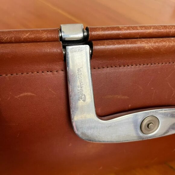 Bill Amberg Rocket Briefcase in Tan with British Green Liner and Metal Handle - Picture 8 of 9